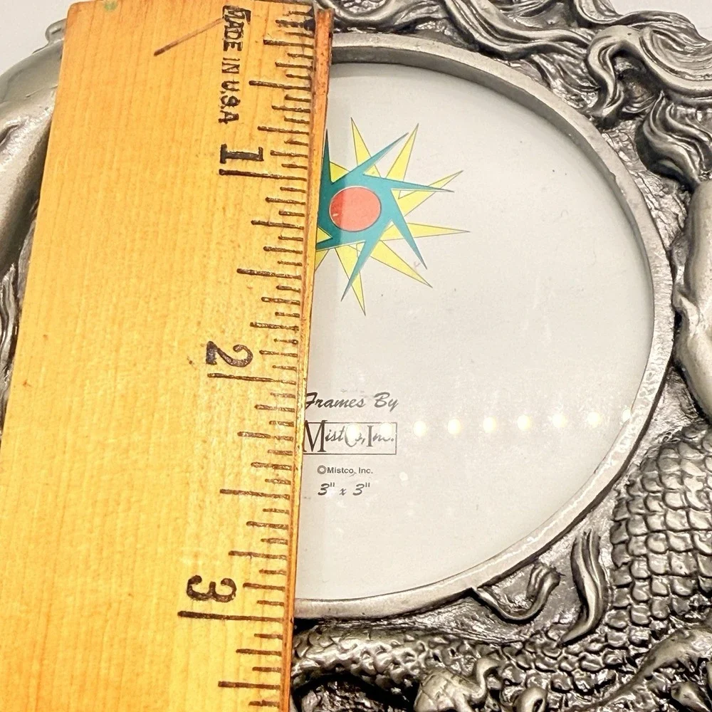 Vintage Cast Pewter Mermaid Dolphin Ocean Picture Frame 3x3 Coastal Beach Decor